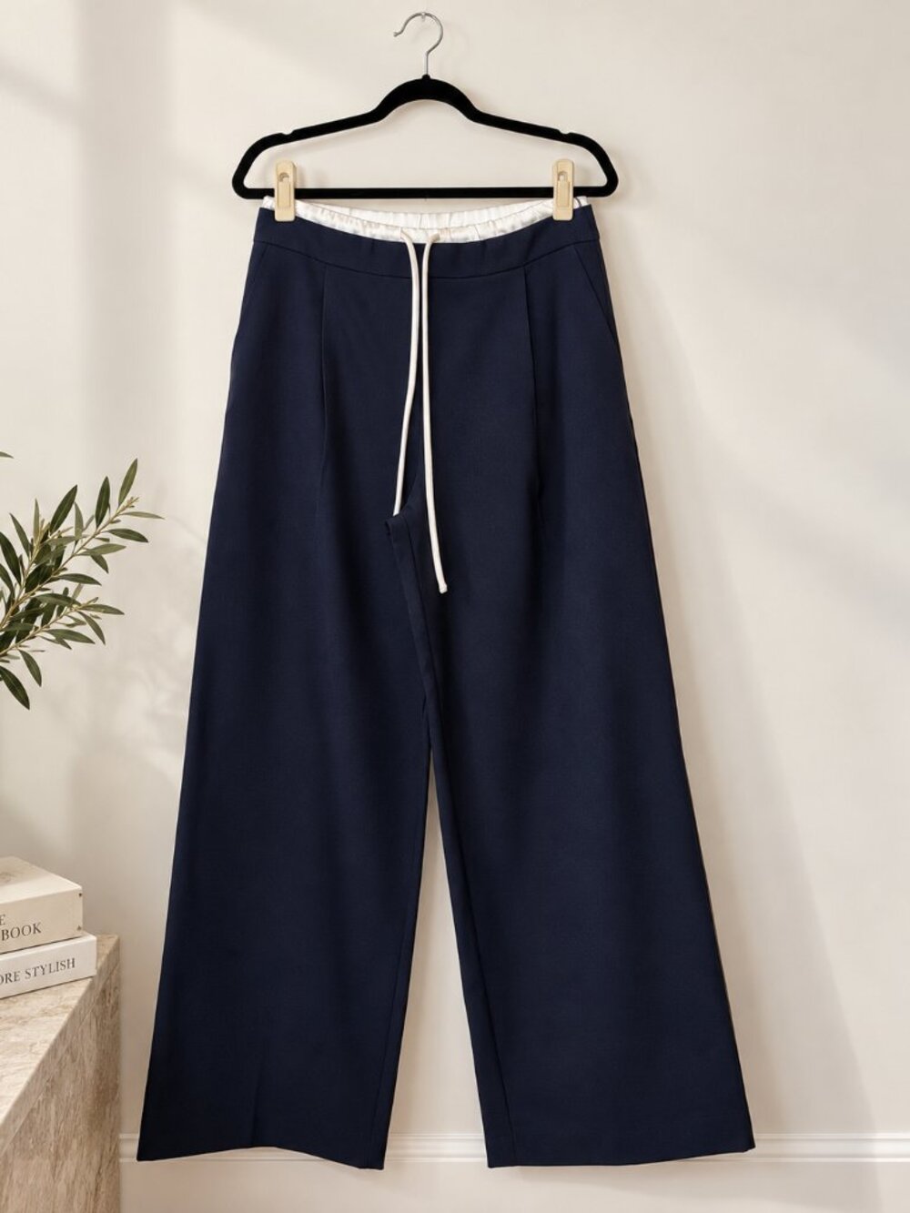ZARA Navy Wide Leg Drawstring Trousers Pants Size S NWT